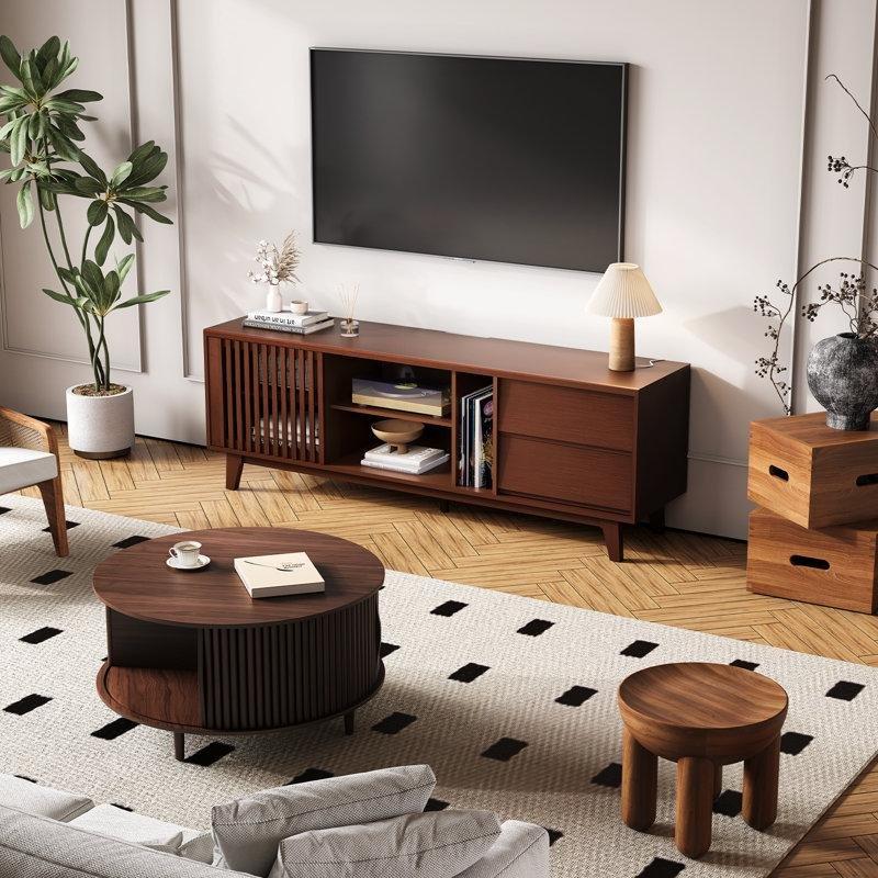 Ahşap Çerçeveli Hasır Detaylı 75 İnç Tv Konsolu - 80848