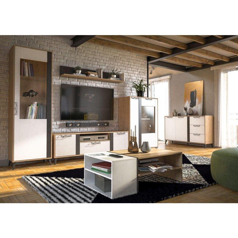 Amerikanik Ceviz Açık Raflı Beyaz Mat Vitrinli TV Ünitesi 120x55 cm - 82021