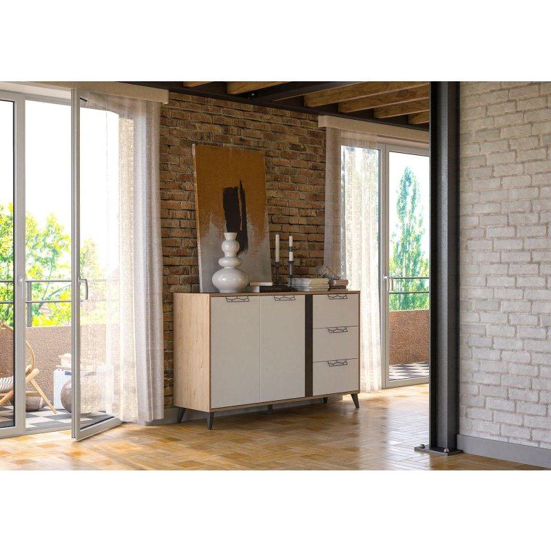 Amerikanik Ceviz Açık Raflı Beyaz Mat Vitrinli TV Ünitesi 120x55 cm - 82021