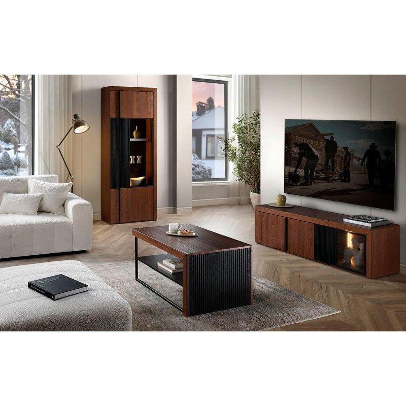 Antik Meşe Renkli Dört Kapılı Vitrinli TV Ünitesi 182x47 cm - 81976