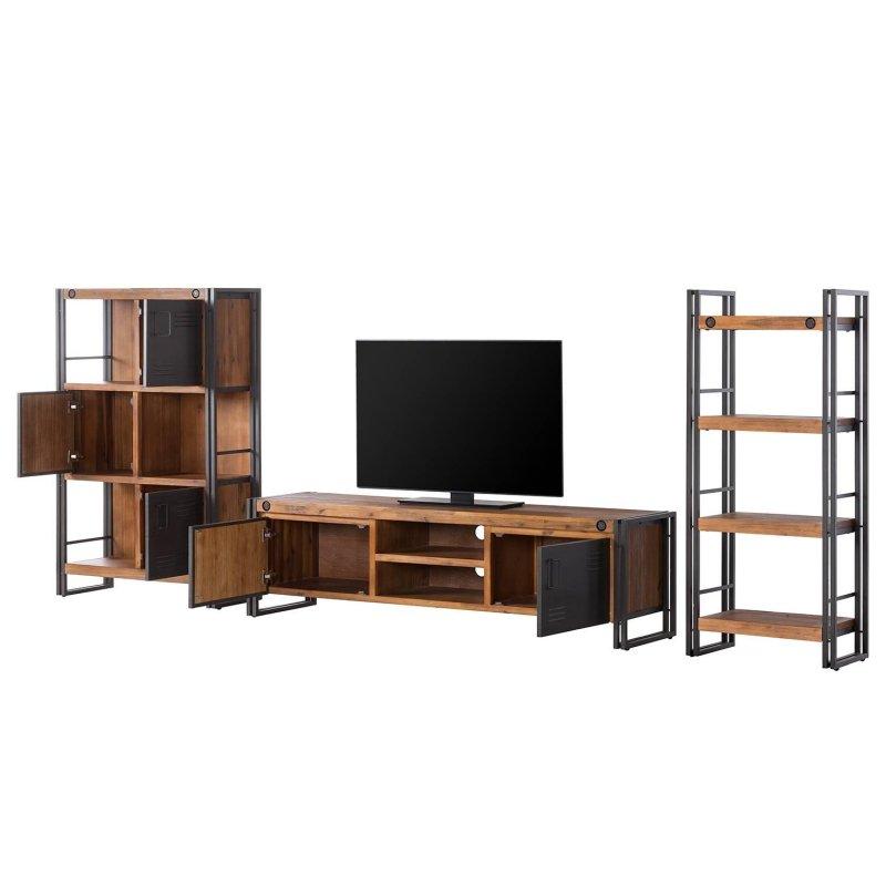 Antrasit Metal Detaylı Endüstriyel Ahşap TV Ünitesi 180x50x45 cm - 81826
