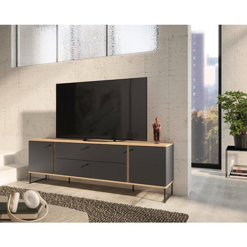 Antrasit Renkli 180 cm TV Ünitesi Çekmeceli Kapılı Tasarım - 80623