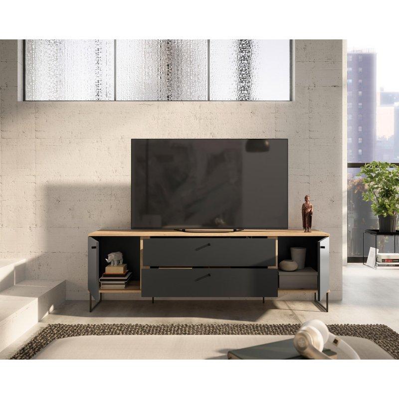 Antrasit Renkli 180 cm TV Ünitesi Çekmeceli Kapılı Tasarım - 80623