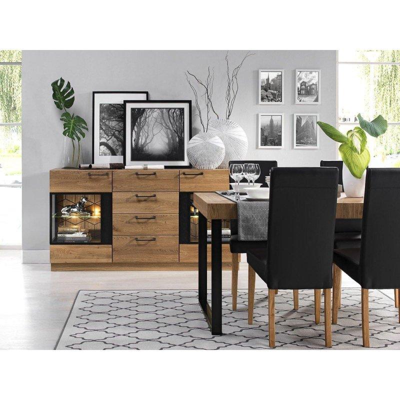 Bal Renkli Meşe ve Mat Siyah Masif Ahşap Yemek Masası 160x90 cm - 82936