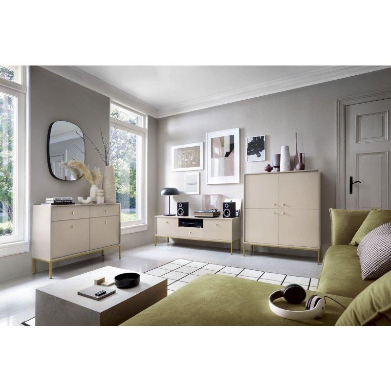 Beige Kumsal Renkli Gold Ayaklı Vitrinli TV Ünitesi 154x56 cm - 82234