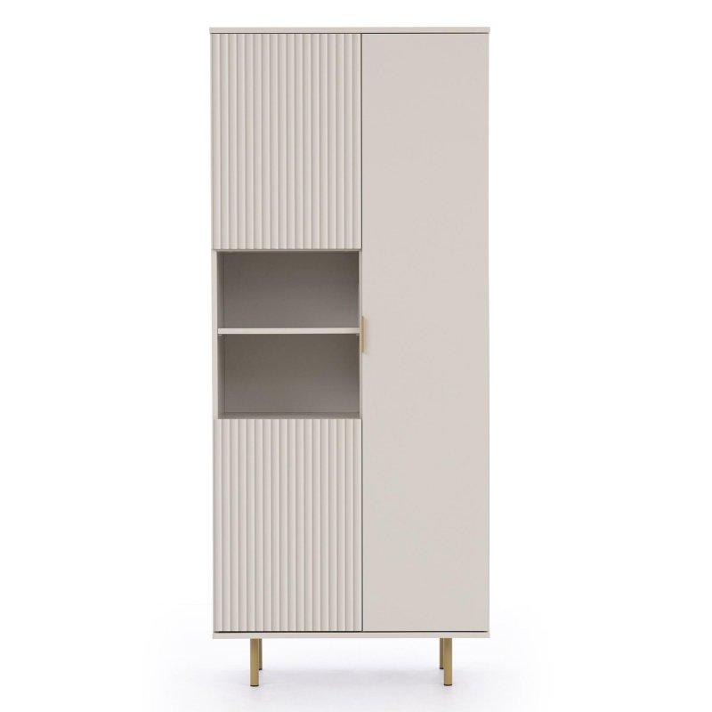 Beige Raylı İki Kapılı Vitrinli TV Ünitesi 80x190 cm Gold Ayaklı - 81904