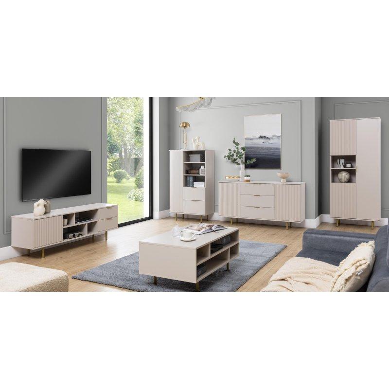 Beige Raylı Tasarımlı TV Ünitesi Gold Metal Ayaklı 80x140 cm - 81901