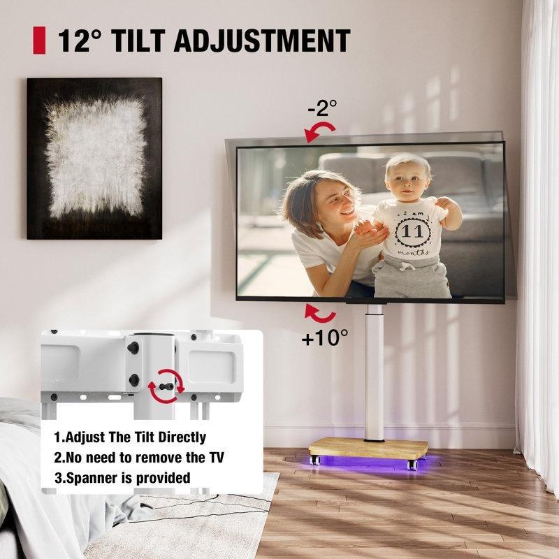 Bej Endüstriyel Ahşap Metal Yapılı 32-65 İnç Tekerlekli TV Standı - 81427