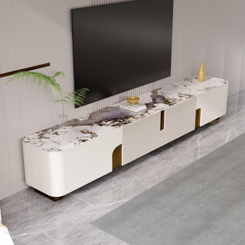 Bej Renk Endüstriyel Ahşap 200 cm Modern TV Konsolu 4 Saklama Bölmeli - 80884