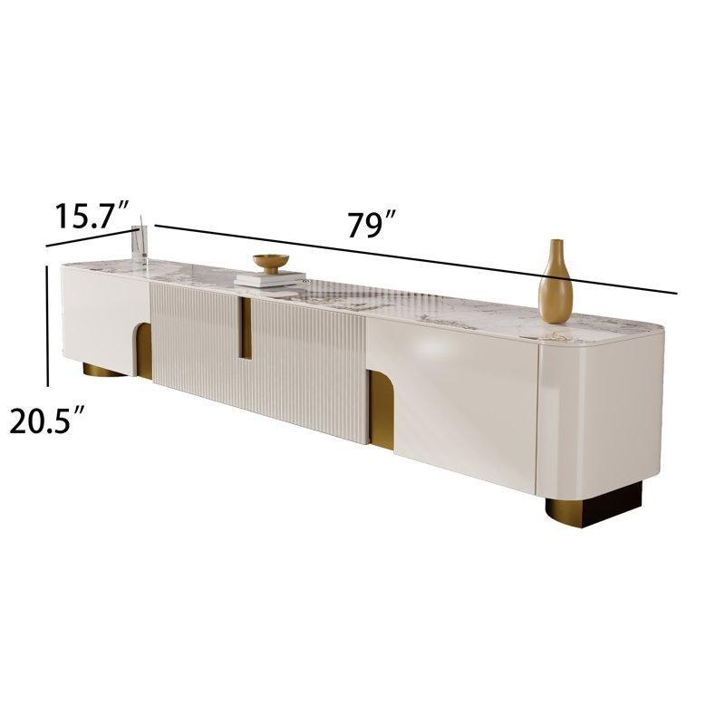Bej Renk Endüstriyel Ahşap 200 cm Modern TV Konsolu 4 Saklama Bölmeli - 80884