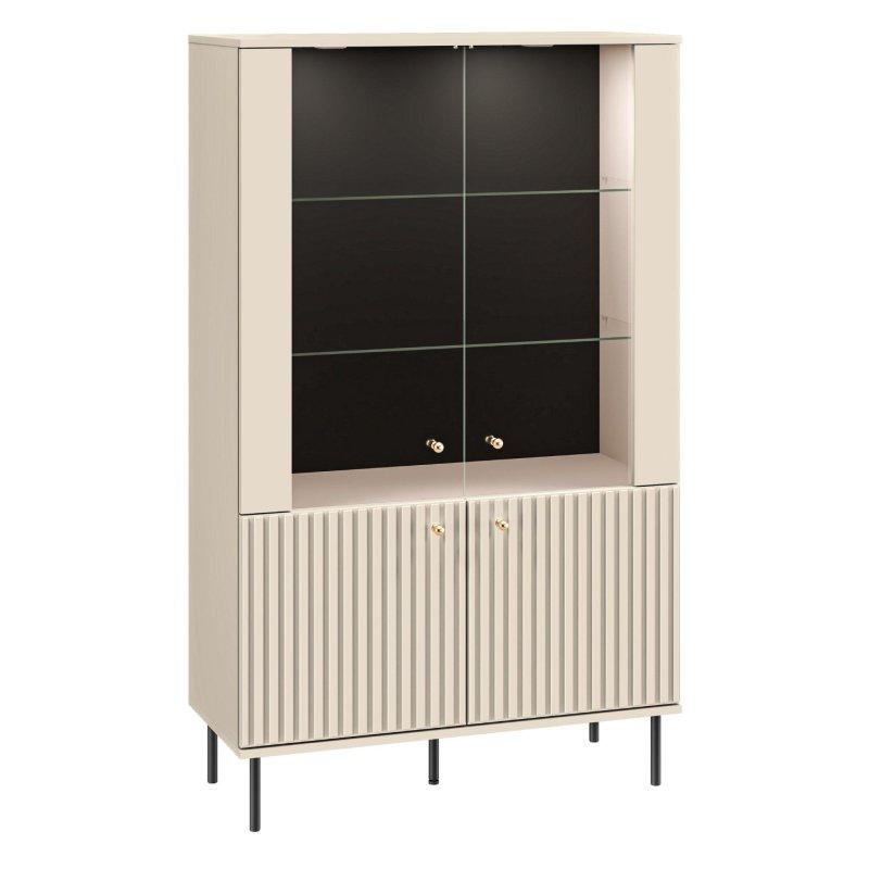 Beş Raflı Gold Kulplu Vitrinli TV Ünitesi 151x92 cm Krem - 81883