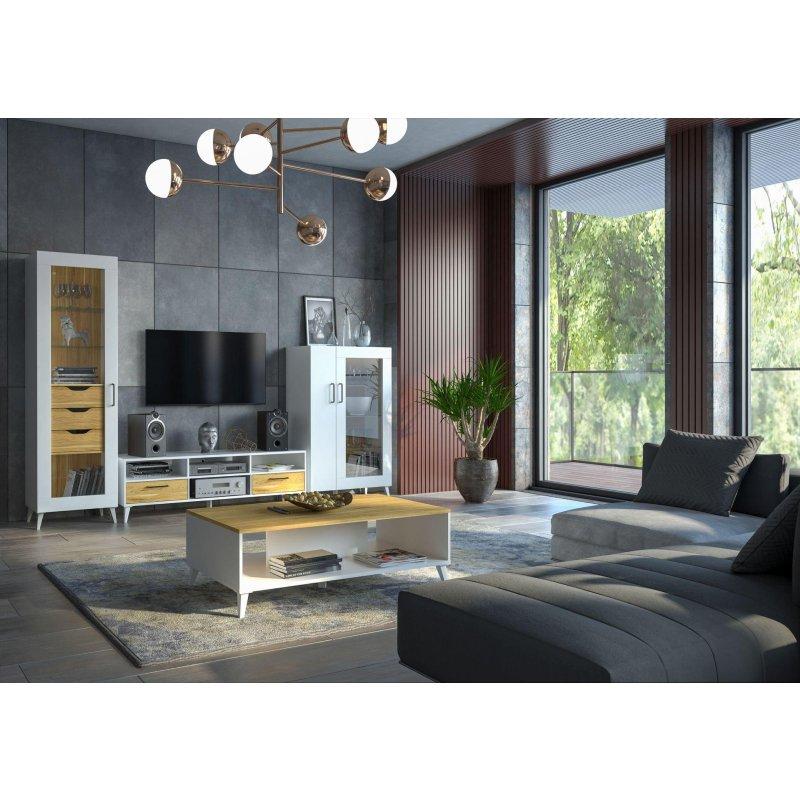 Beyaz Amerikan Ceviz Rengi Vitrinli TV Ünitesi 160x48 cm - 82024