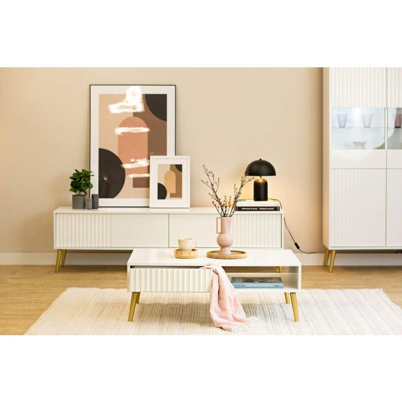 Beyaz Barcelona TV Ünitesi 180 cm Gold Ayaklı Modern Tasarım - 82294