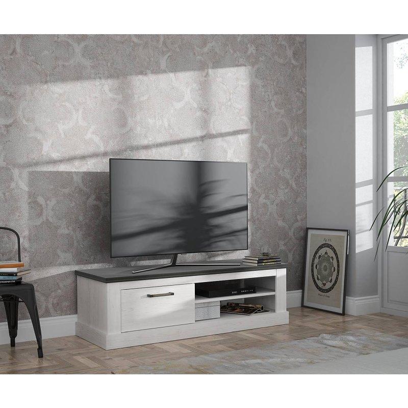Beyaz Çam Dekorlu 146 cm TV Ünitesi Gri Detaylarıyla - 80497