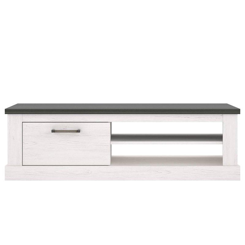 Beyaz Çam Dekorlu 146 cm TV Ünitesi Gri Detaylarıyla - 80497