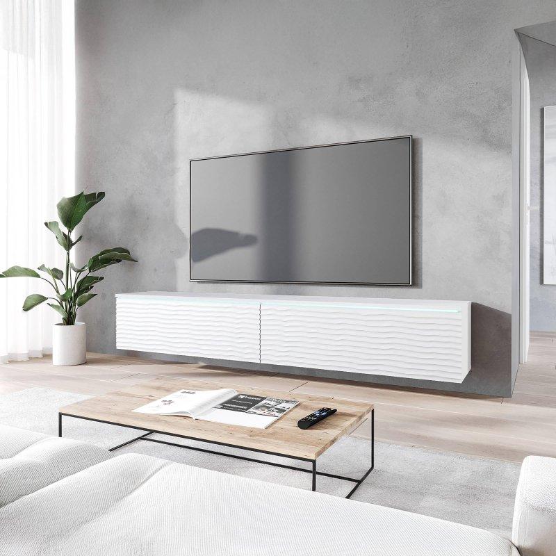 Beyaz Dalga Desenli 180 cm TV Ünitesi LED Aydınlatmalı - 80644