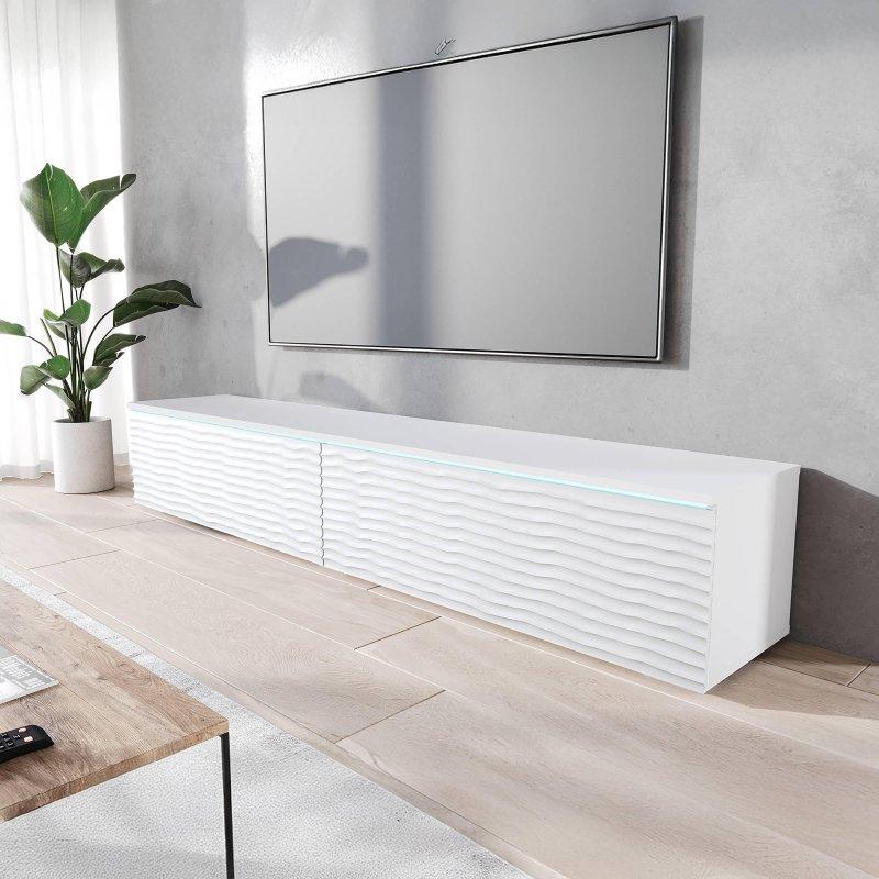 Beyaz Dalga Desenli 180 cm TV Ünitesi LED Aydınlatmalı - 80644