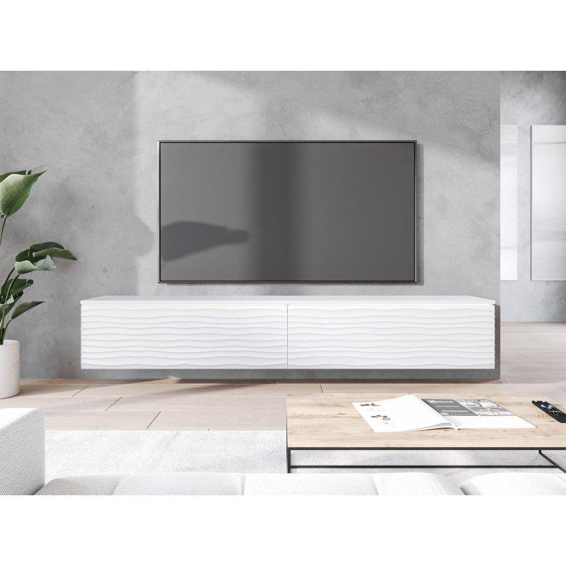 Beyaz Dalgalı Desenli 180 cm TV Ünitesi LED Aydınlatmalı - 80593