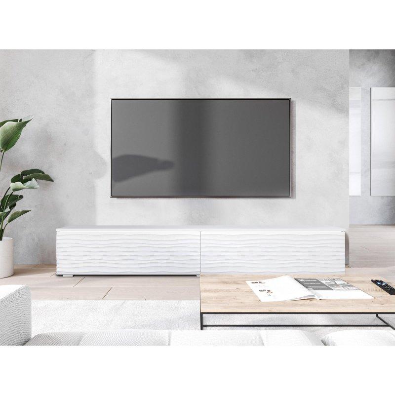 Beyaz Dalgalı Desenli 180 cm TV Ünitesi LED Aydınlatmalı - 80593