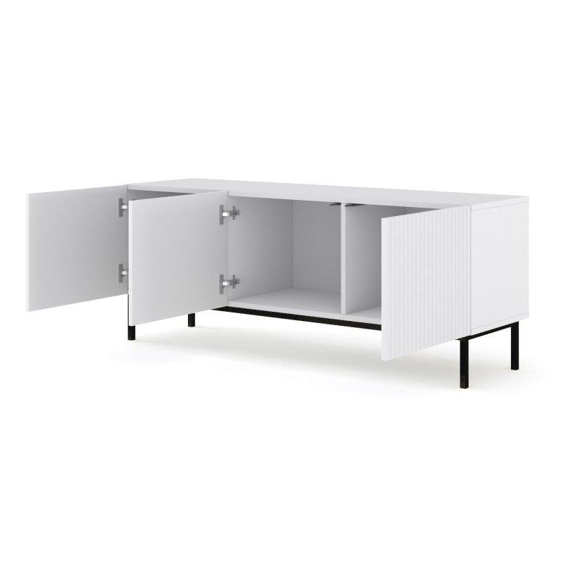 Beyaz Dikey Çizgili 150 cm TV Ünitesi Siyah Metal Ayaklı - 80536