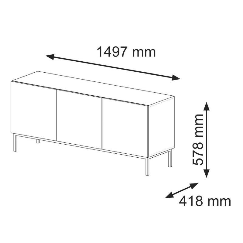 Beyaz Dikey Çizgili 150 cm TV Ünitesi Siyah Metal Ayaklı - 80536