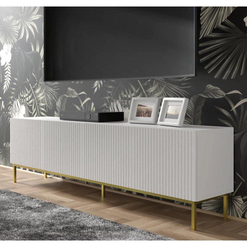 Beyaz Dikey Çizgili 200 cm TV Ünitesi Gold Ayaklı - 80695