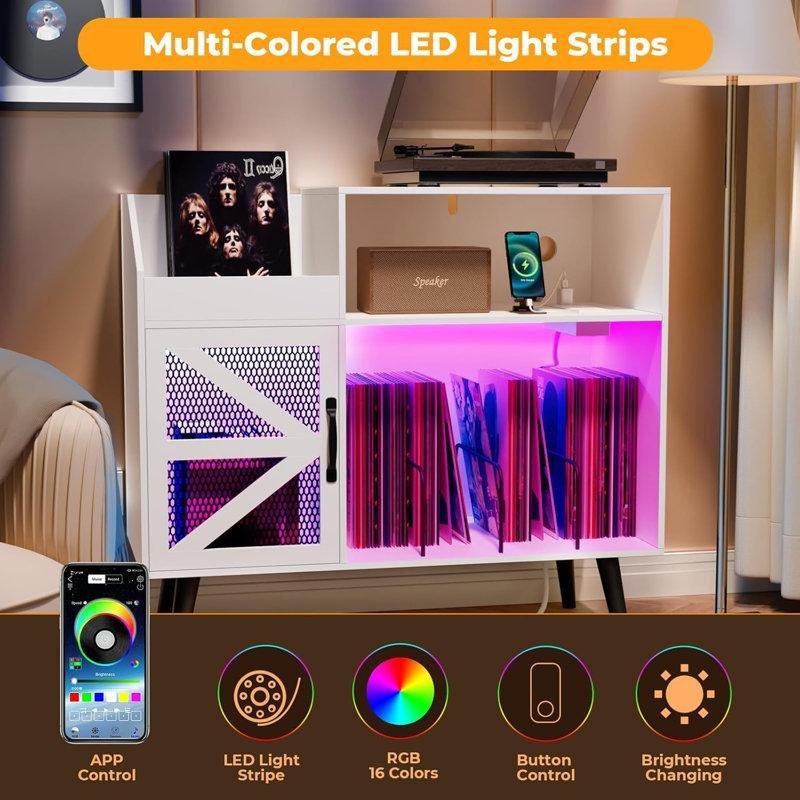 Beyaz Endüstriyel Ahşap 350 Plak Kapasiteli LED Işıklı Plak Dolabı - 81670