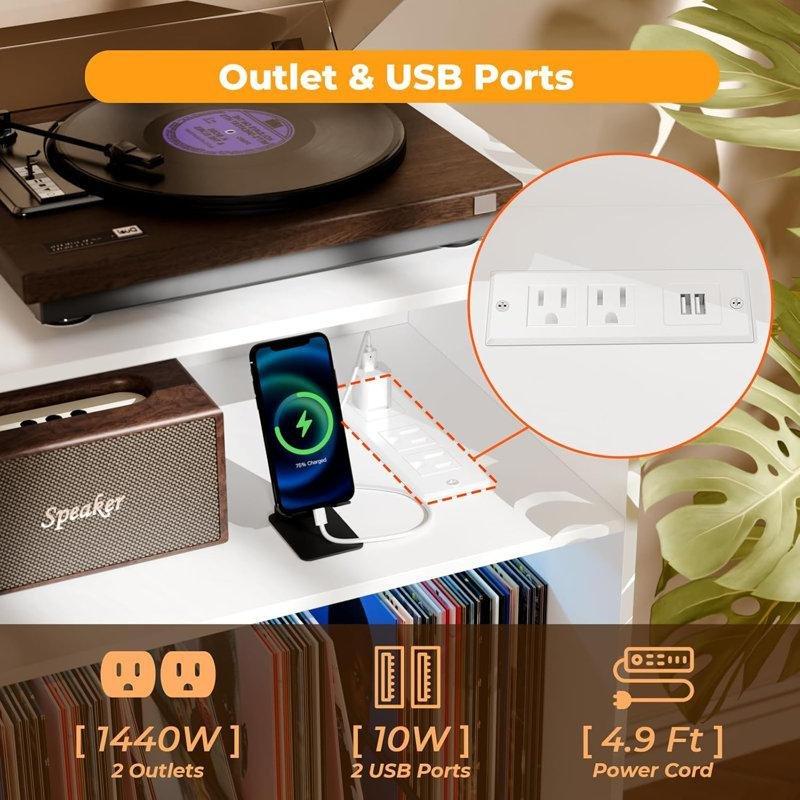 Beyaz Endüstriyel Ahşap 350 Plak Kapasiteli LED Işıklı Plak Dolabı - 81670
