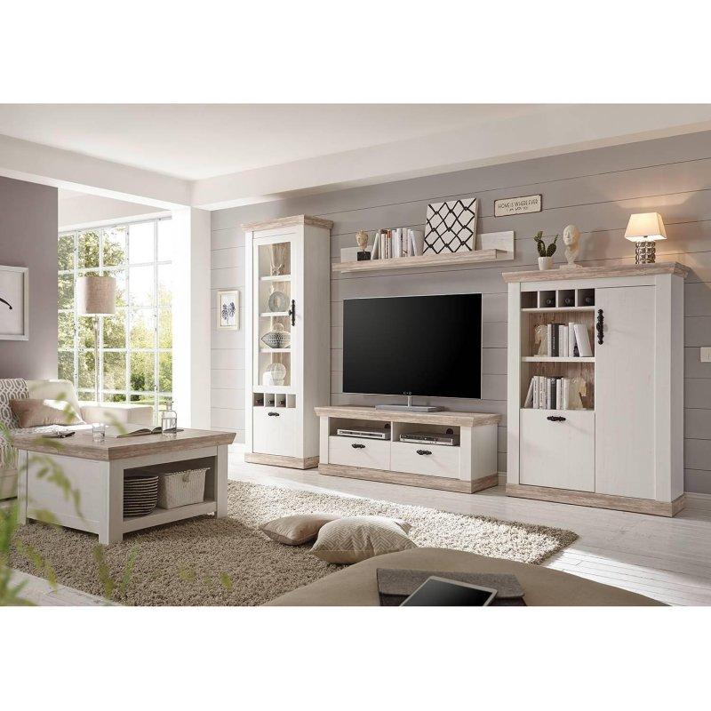 Beyaz Endüstriyel Ahşap 4 Parçalı Vitrinli TV Ünitesi 330x201 cm - 81814