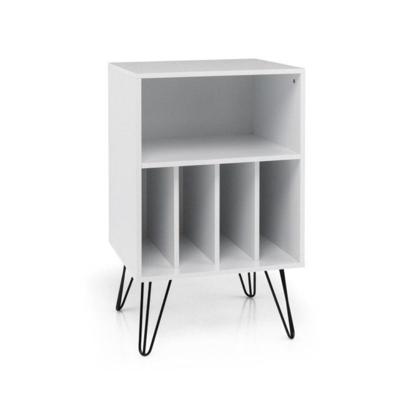 Beyaz Endüstriyel Ahşap Plak Dolabı Metal Ayaklı 53x53x46 cm - 81589