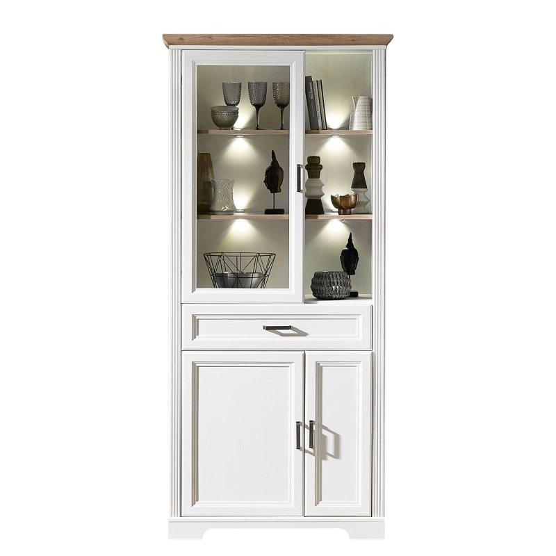 Beyaz Endüstriyel Ahşap Üç Parçalı Vitrinli TV Ünitesi 299x204 cm - 81844