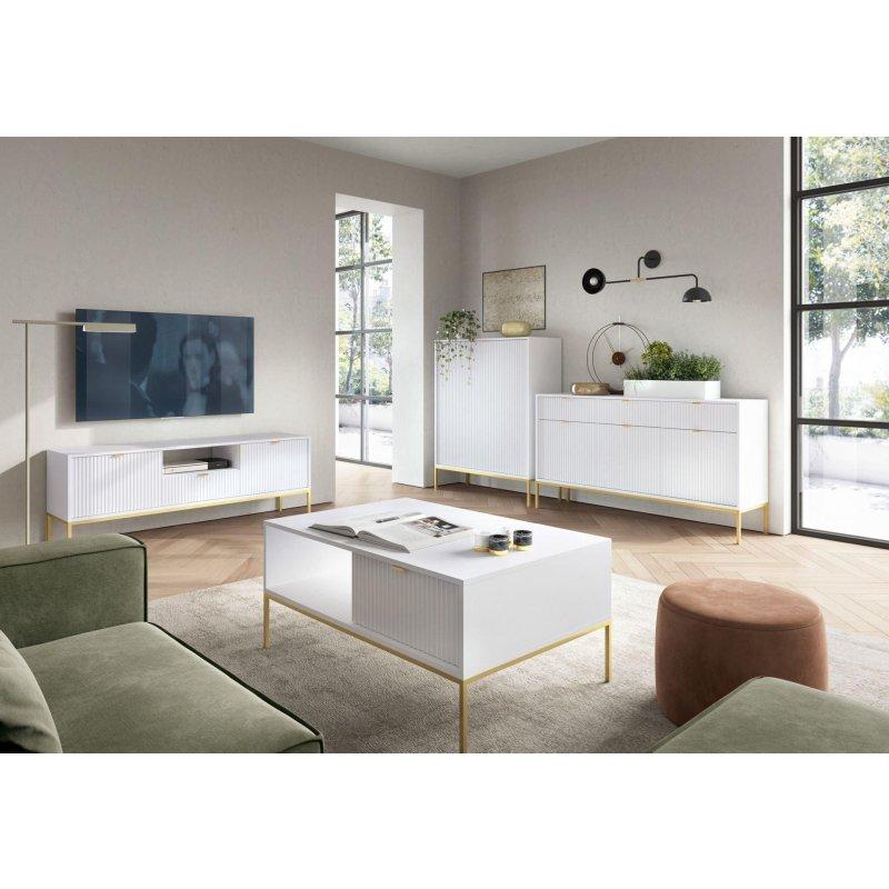 Beyaz Gold Çerçeveli Vitrinli TV Ünitesi 154x56 cm - 82270