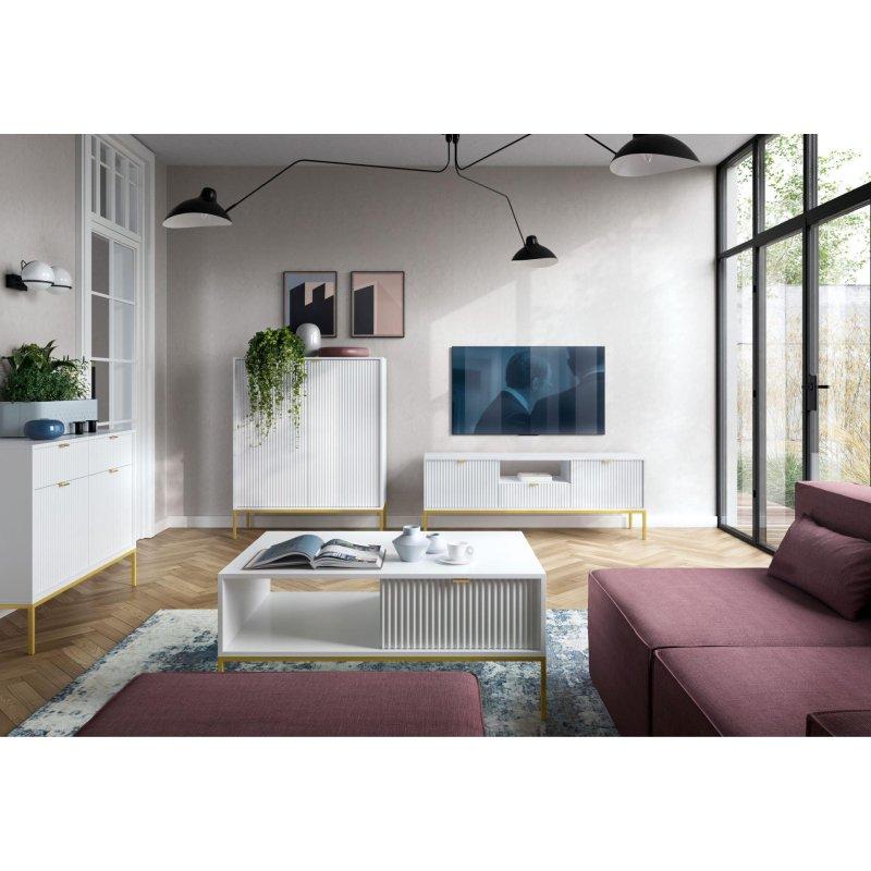 Beyaz Gold Çerçeveli Vitrinli TV Ünitesi 154x56 cm - 82270