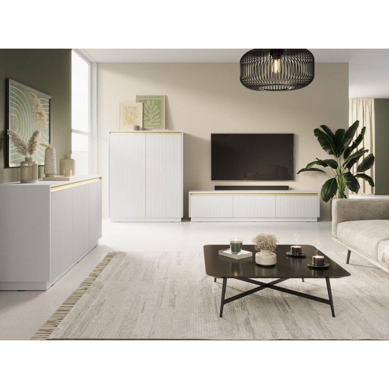 Beyaz Gold Detaylı Modern Vitrinli TV Ünitesi 182x42 cm - 81949
