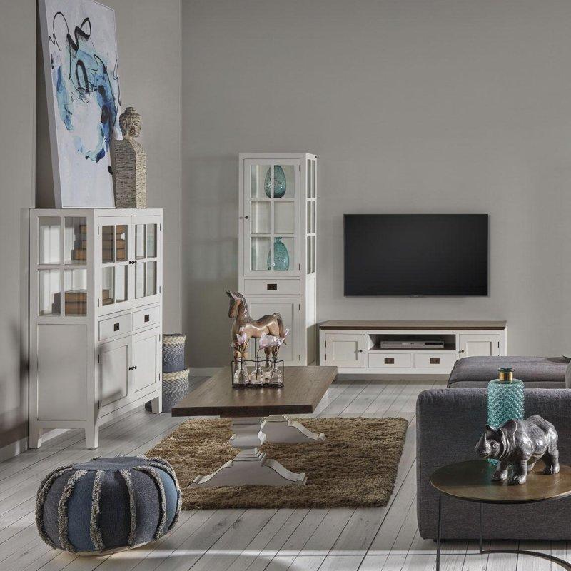 Beyaz Masif Ahşap 150 cm TV Ünitesi Bronz Aksesuarlı - 80560