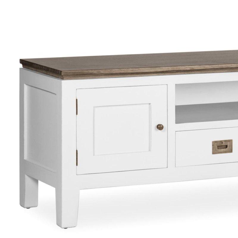 Beyaz Masif Ahşap 150 cm TV Ünitesi Bronz Aksesuarlı - 80560