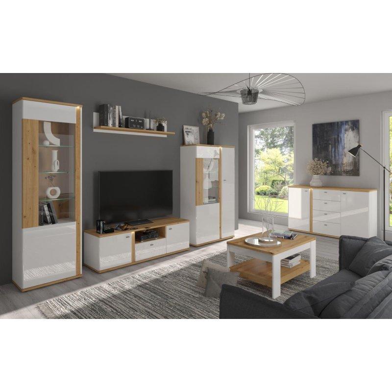 Beyaz MDF Frontlu Endüstriyel Ahşap Blatlı TV Ünitesi 144x46x42 cm - 82204