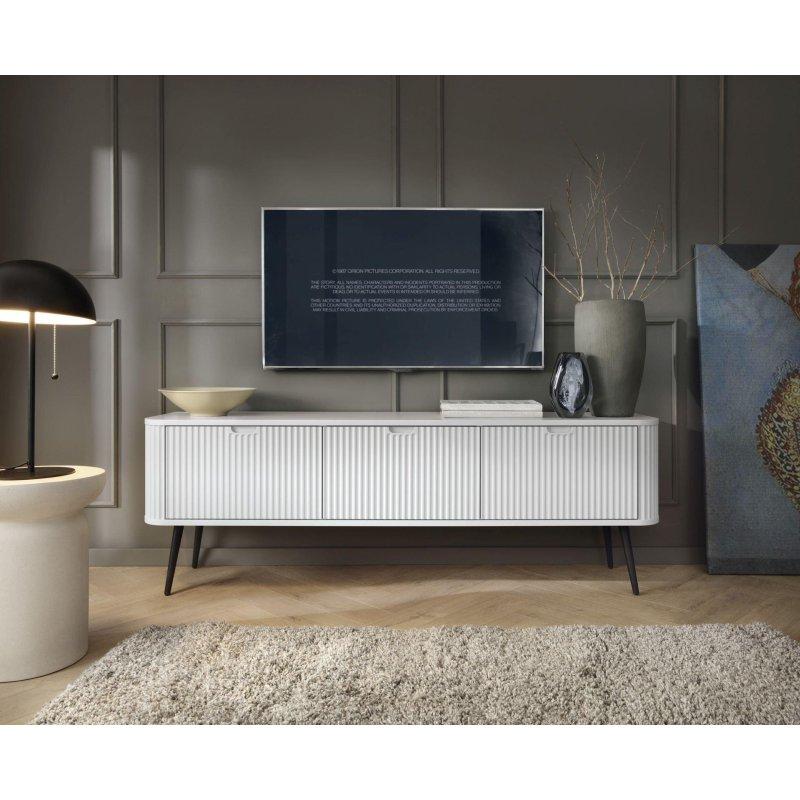 Beyaz MDF Yüzey 168 cm Genişliğinde Siyah Ayaklı Modern TV Ünitesi - 82261
