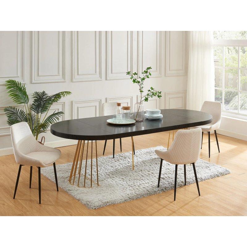 Beyaz Mermer Desenli Gold Detaylı Açılır Yuvarlak Yemek Masası 110-260 cm - 83020