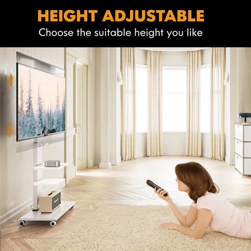 Beyaz Metal Tekerlekli TV Standı 60 cm Genişlik 32-70 İnç Uyumlu - 81415