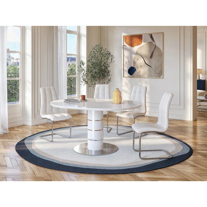 Beyaz Parlak MDF ve Paslanmaz Çelik 160 cm Açılır Yuvarlak Yemek Masası - 83053