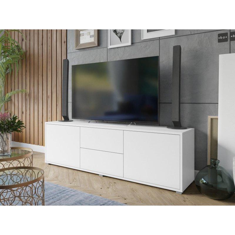 Beyaz Renkli 141x50x41 cm TV Ünitesi 2 Kapılı 2 Çekmeceli - 80548