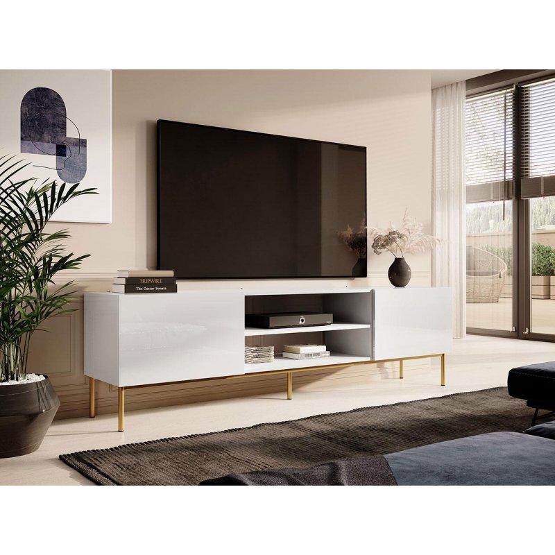 Beyaz Yüksek Parlak 200 cm TV Ünitesi Çelik Ayaklı Slide Modeli - 80710