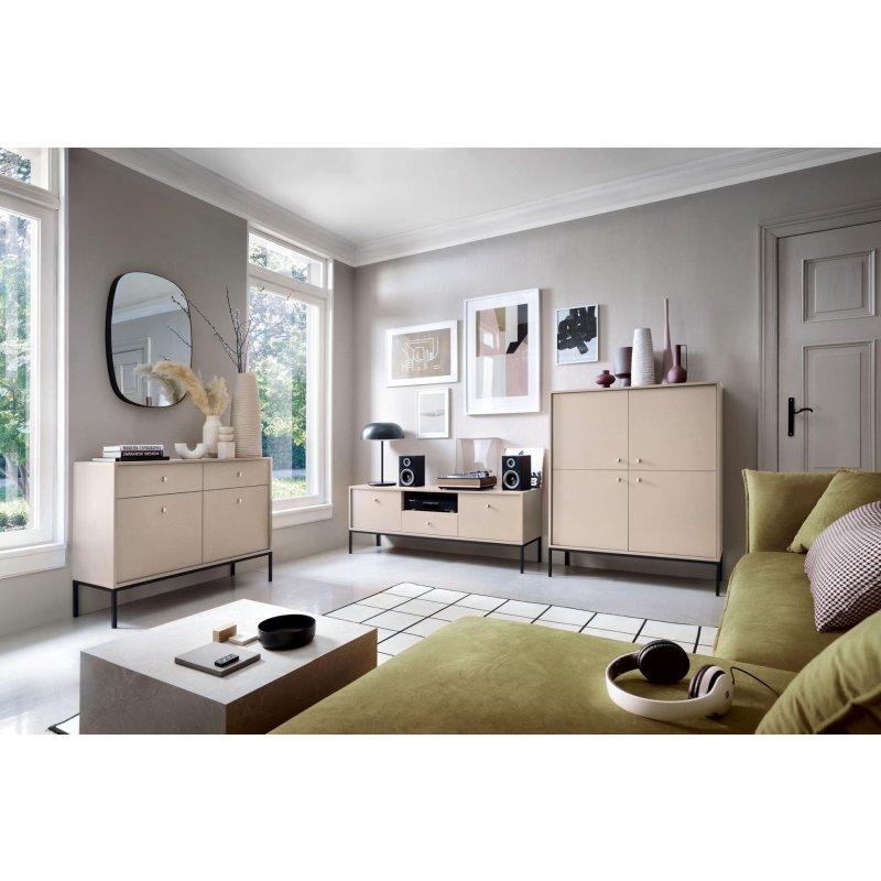 Beż Piaskowy Vitrinli TV Ünitesi 153x56 cm Siyah Metal Ayaklı - 82168