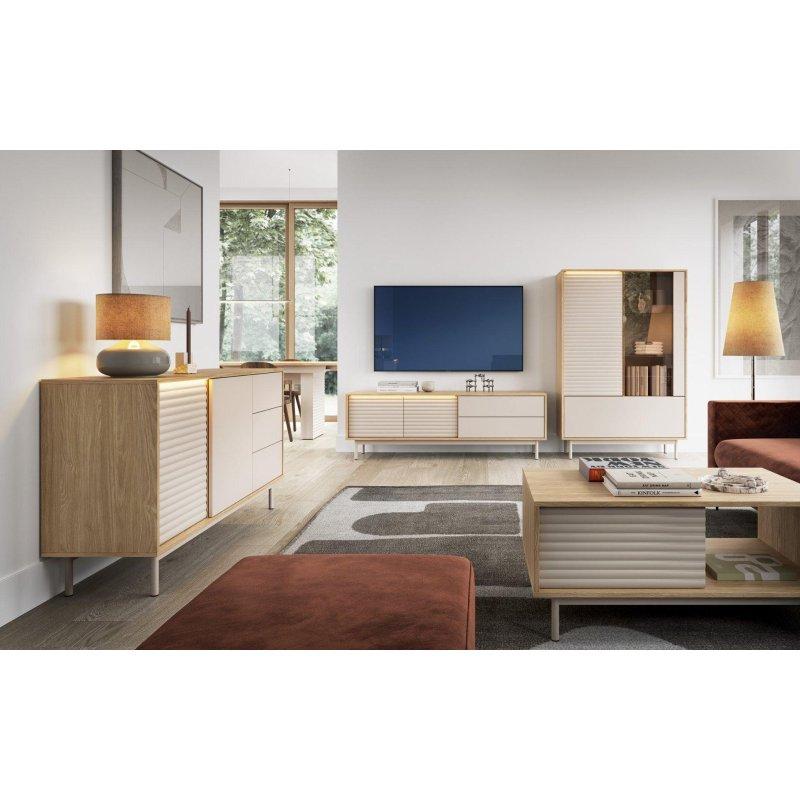 Cashmere ve Olejeli Meşe Renkli 160 cm Vitrinli TV Ünitesi - 82330