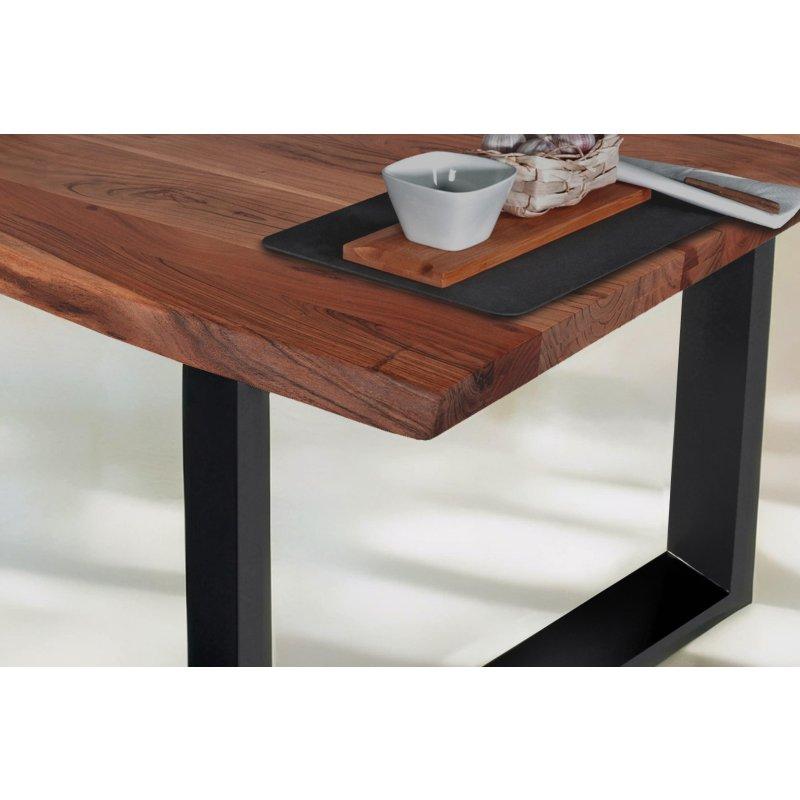 Ceviz Rengi Akaçya Masif Ahşap Yemek Masası 200x100 cm Siyah Metal Ayaklı - 82630
