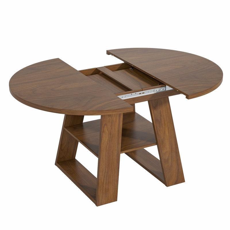 Ceviz Rengi Endüstriyel Ahşap Açılır Yuvarlak Yemek Masası 110 cm - 82390