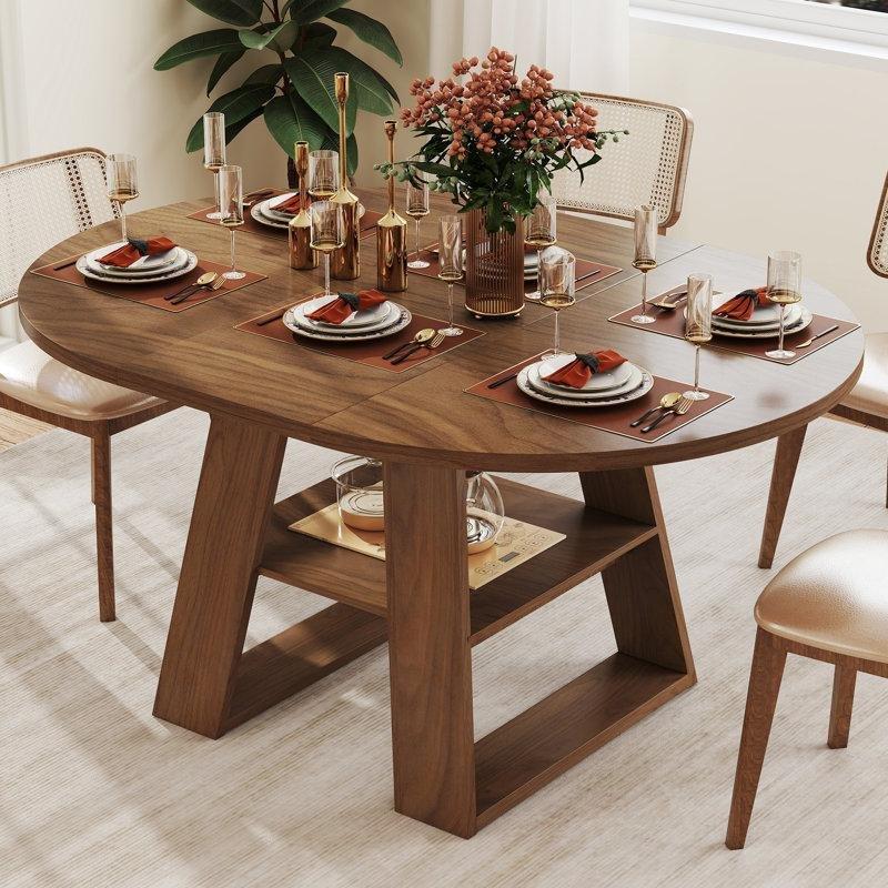 Ceviz Rengi Endüstriyel Ahşap Açılır Yuvarlak Yemek Masası 110 cm - 82390