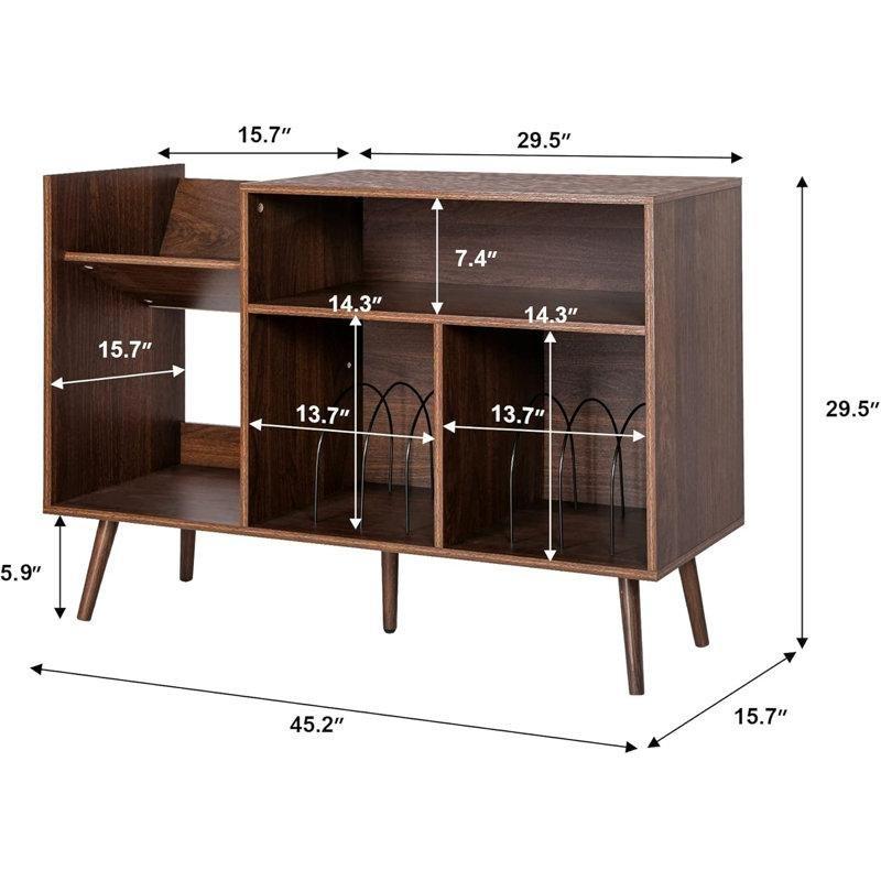 Ceviz Rengi Endüstriyel Ahşap Ayaklı 75x115x40 cm Plak Dolabı - 81478