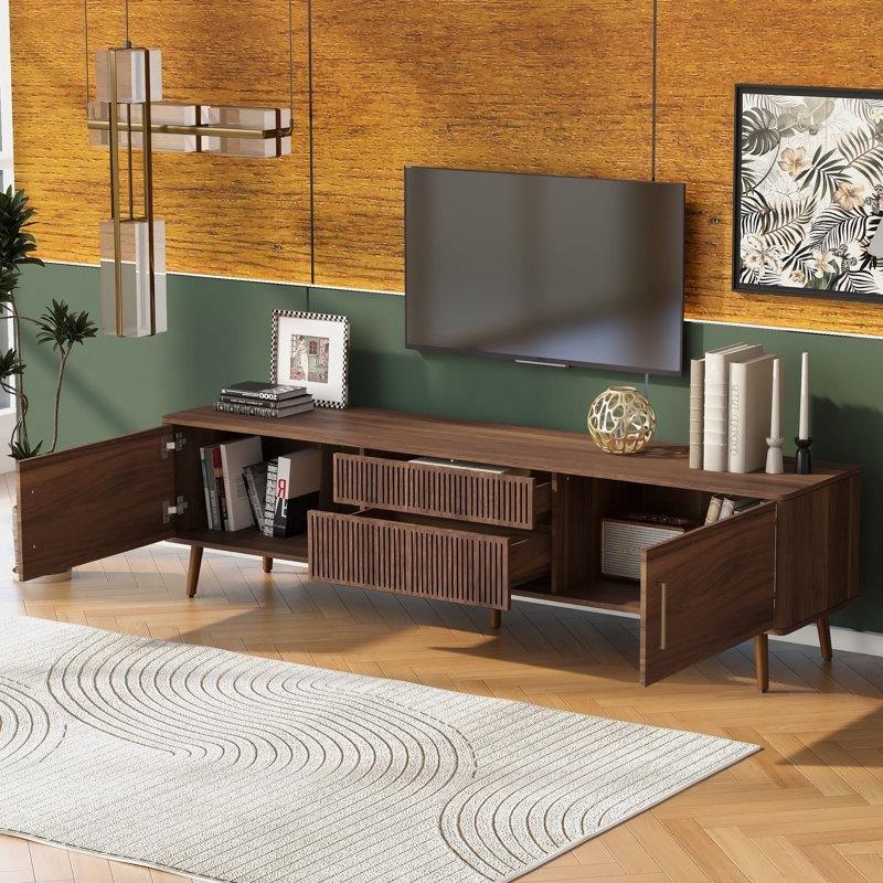 Ceviz Rengi Endüstriyel Ahşap Bacaklı Retro TV Konsolu 180x40x48 cm - 80818